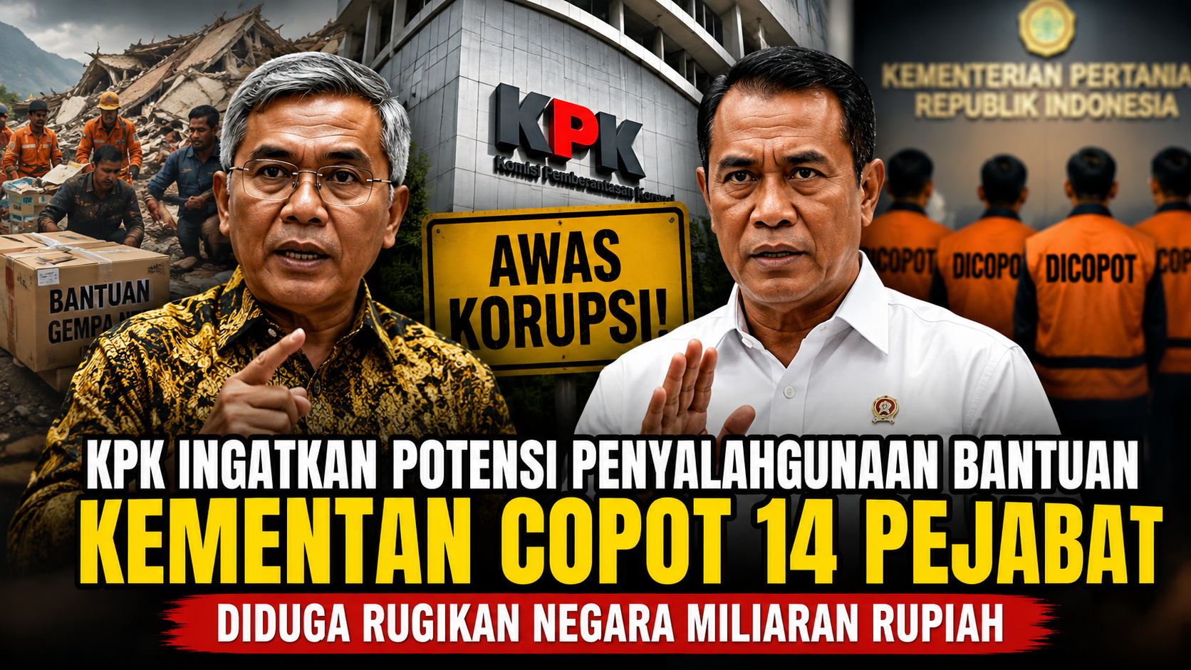 KPK Soroti Pengawasan Bantuan Bencana, Kementan Copot 14 Pejabat